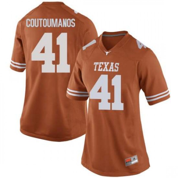 Womens Texas Longhorns #41 Hank Coutoumanos Game NCAA Jersey Orange